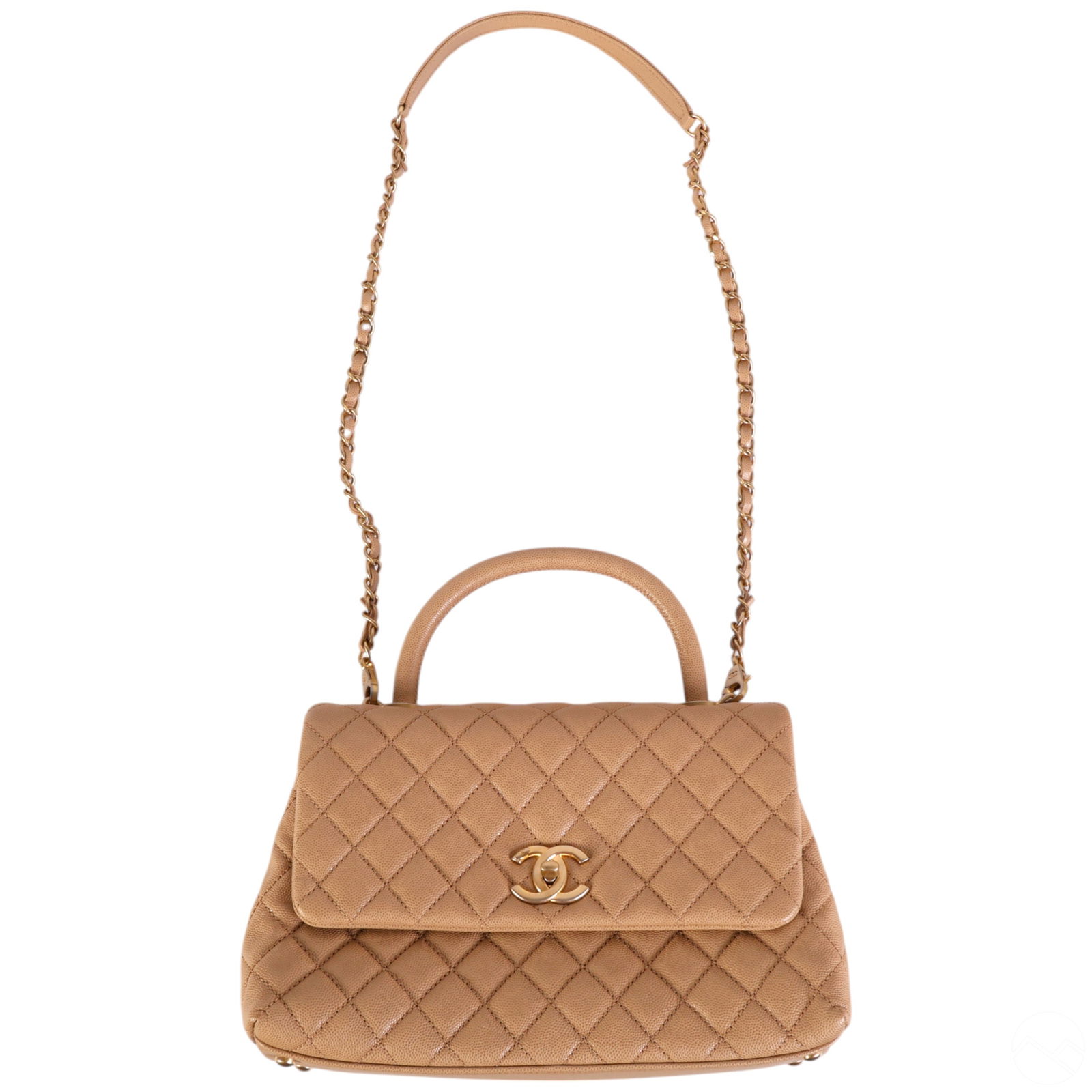 Chanel Beige Caviar Quilted Coco Handle Flap Bag (1 of 14)