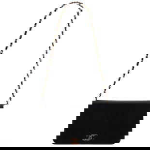 Chanel Vintage Black Lizard Mademoiselle Handbag: Chanel vintage black lizard leather shoulder bag featuring a classic flap design secured by a gold-tone interlocking CC turn-lock clasp. The strap consists of the iconic black leather-woven gold chain