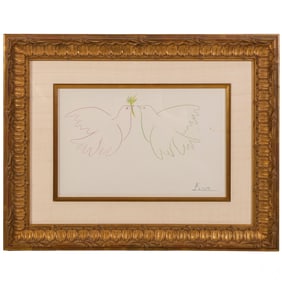 Pablo Picasso 1881-1937 Peace Doves Pencil Drawing