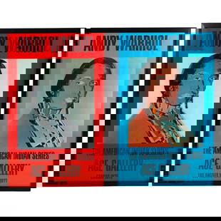 Andy Warhol American Indian Series Posters FRAMED: Two Andy Warhol color posters on paper from The American Indian Series at Ace Gallery, each depicting Native American activist and actor Russell Means. One features red and black with "Canada 1976,"