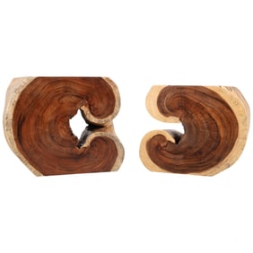 Sculptural Solid Wood Scroll-Form Stool End Tables