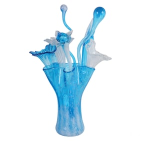 Studio Art Glass Vase with Matching Flowers SIGNED