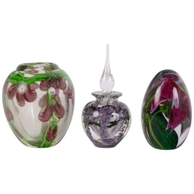 Lundberg & Glasshouse Paperweight, Vase & Perfume