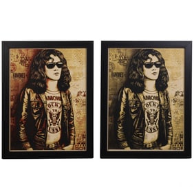 Shepard Fairey b.1970 Ramone 2016 2pc Set SIGNED