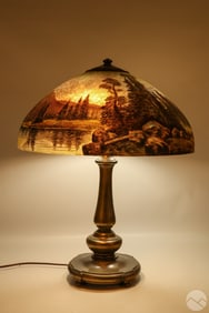 Handel Reverse Painted Glass & Bronze Lamp SIGNED