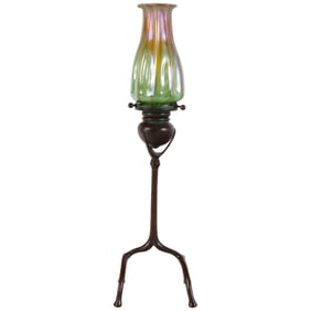 Tiffany Studios Antique Bronze & Glass Candle Lamp