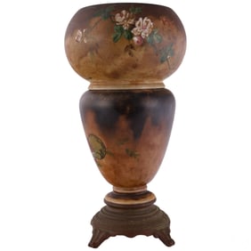 Baccarat Antique Painted Glass and Bronze Oil Lamp