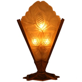 Art Deco Frosted Glass and Gilt Metal Table Lamp