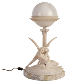 Antique Psyche Revived Cupid's Kiss Alabaster Lamp