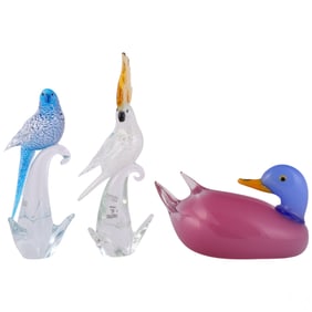 Italian Murano Art Glass Bird Sculptures 3pc LOT