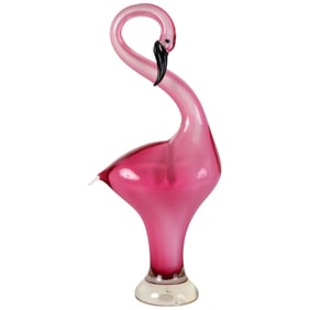 Murano Italian Glass Pink Flamingo Bird Sculpture