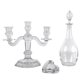 Baccarat Decanter, Candelabra, Paperweight 3pc LOT