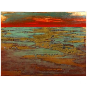 Jill Holland b.1954 Abstract Gold Horizon Painting
