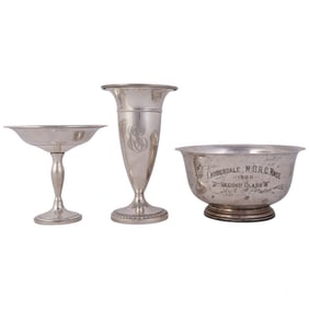 Sterling Sliver Vase Compote and Bowl 3pc LOT 820g