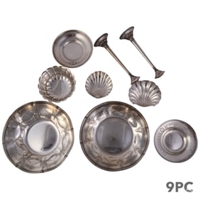Sterling Dish Bowls and Candlestick 9pc LOT 1,425g