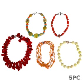 Natural Gemstone Designer Runway Necklace 5pc LOT
