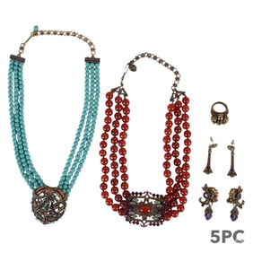 Heidi Daus Designer Necklace Earrings Ring 5pc LOT