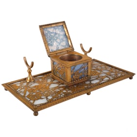 Riviere Studios Bronze and Glass Inkwell Pen Stand