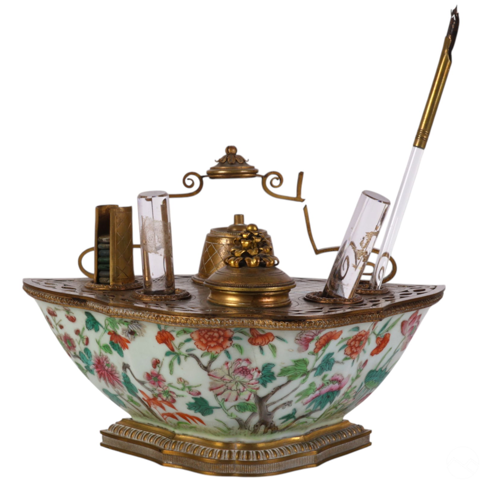 Antique French Bronze & Chinese Porcelain Inkwell (1 of 10)