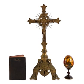 Bronze Cross, Russian Egg and Bible Religious LOT