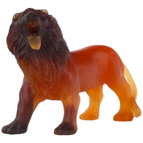 Daum Amber Apte de Verre Standing Lion Sculpture