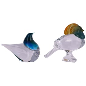 Daum Nancy Pate De Verre Art Glass Birds 2pc LOT