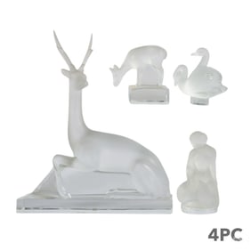 Lalique Crystal Deer Swan Nude Figurines 4pc LOT