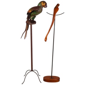 Parrot Bird Sculptures on Pedestal Stands 2pc LOT