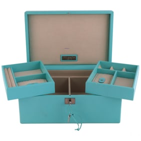 Tiffany & Co. Blue Leather Jewelry Box with Keys
