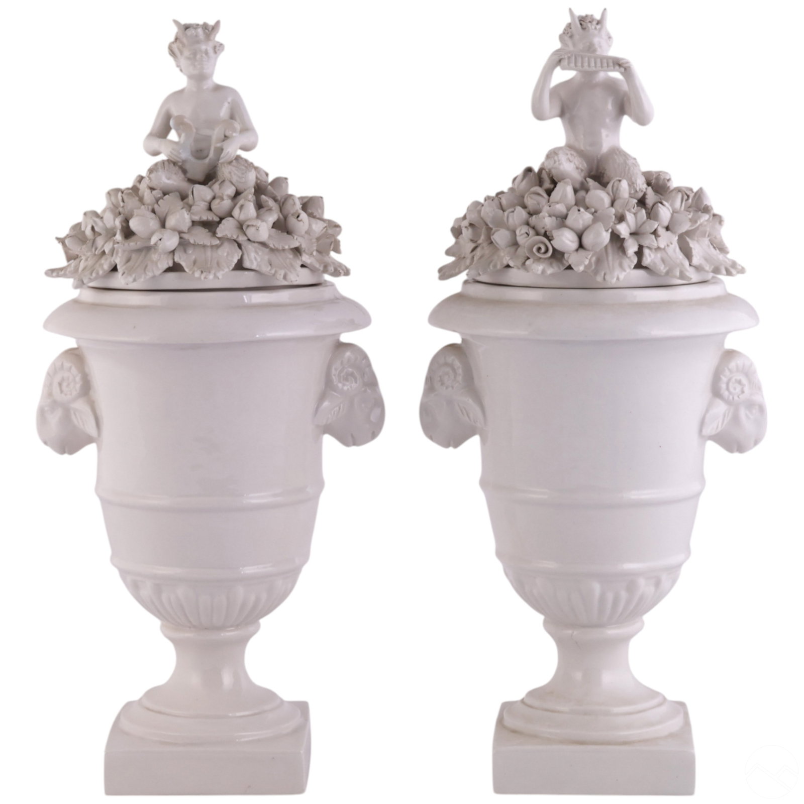 Pair of Italian White Porcelain Satyr Urns SIGNED (1 of 16)
