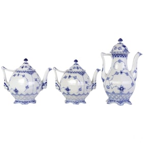 Royal Copenhagen Blue Fluted Lace Coffee Tea Pots