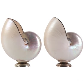 Pair 925 Silver Mounted Shell Vase Table Ornaments