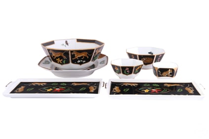 Lynn Chase Porcelain Jaguar Jungle Serving 7pc SET