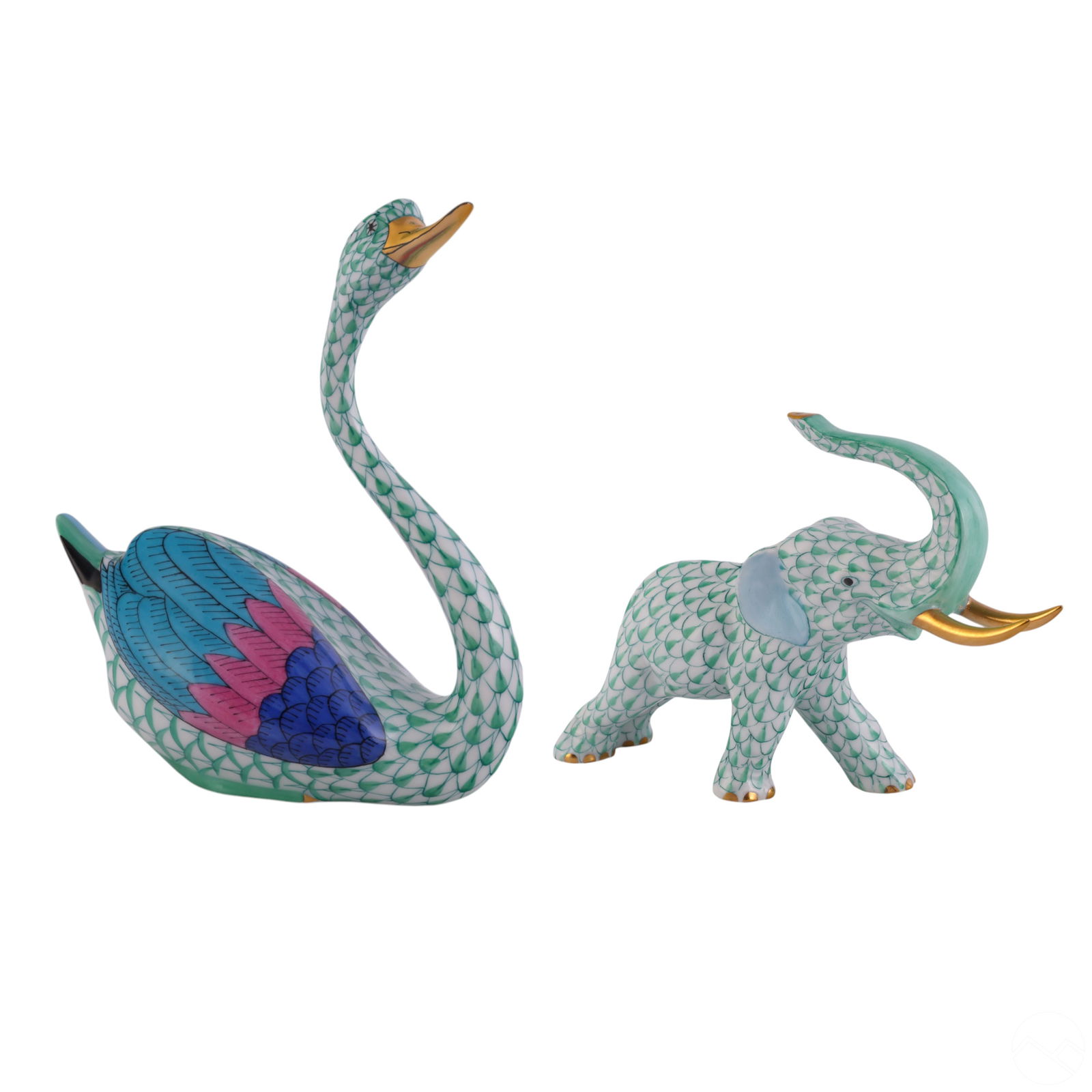 Herend Hungary Fishnet Swan and Elephant Figurines (1 of 10)