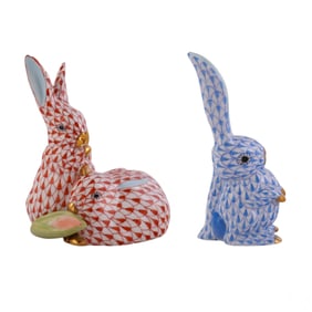 Herend Hungarian Porcelain Fishnet Rabbit 2pc LOT