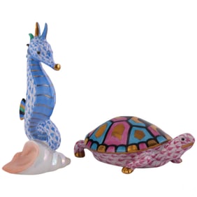 Herend Hungary Porcelain Seahorse & Turtle Figure