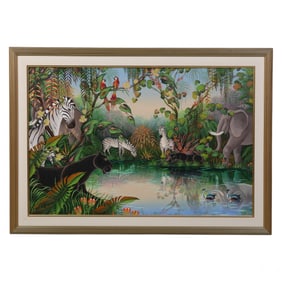 Gustavo Novoa B.1941 Remote Jungle Scene Painting
