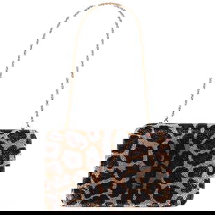 Judith Leiber Leopard Swarovski Crystal Minaudiere: Judith Leiber Couture leopard print Swarovski crystal minaudiere clutch featuring meticulously hand-set crystals in gold, bronze, and black forming a bold leopard motif. The clutch has a sleek rectang