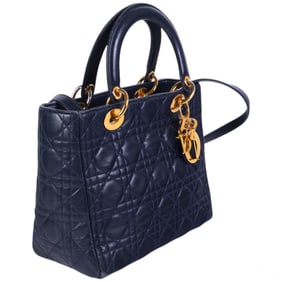 Dior Navy Blue Cannage Quilted Lady Dior Handbag