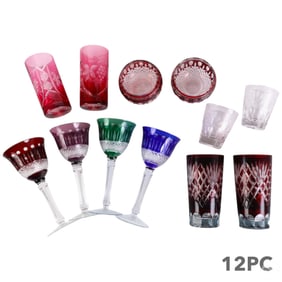 Cut Crystal Tumbler Wine & Cocktail Glass 12pc LOT