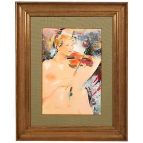 Seated Female Violinist Portrait Painting SIGNED
