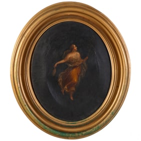 Antique 19C Oval Religious Angel Portrait Painting