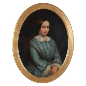 Antique Oval Female Sitter Portrait Oil Painting