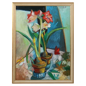 Dan Poole B.1941 Amaryllis Still Life Oil Painting