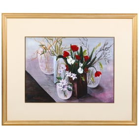 Melanthis Karagas 20/21C Flora Still Life Painting