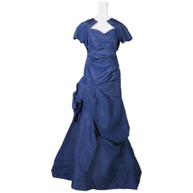 Monique Lhuillier Blue Silk Strapless Evening Gown