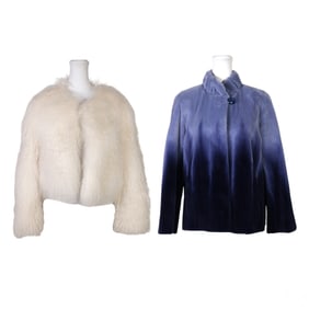 White Balenciaga and Blue Ombre Fur Jacket 2pc LOT