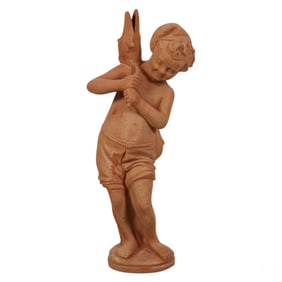Italian Impruneta Terracotta Boy Fountain Statue