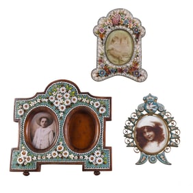 Antique Italian Micromosaic Picture Frame 3pc LOT