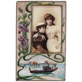 Antique Italian Micromosaic Gondola Flower Frame